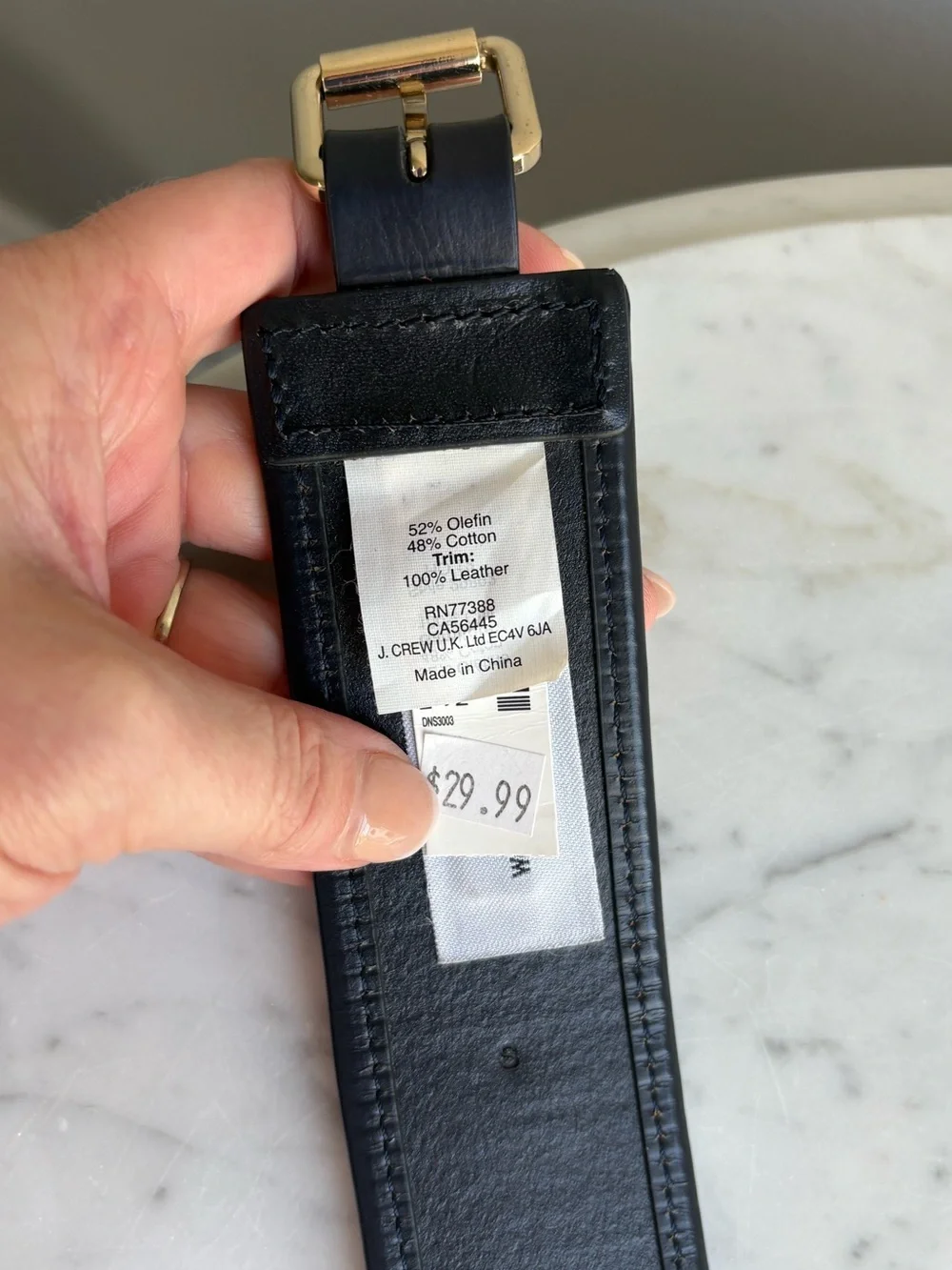 J.Crew Woven Canvas Belt Navy Leather Trim Gold Buckle Size Small NWT